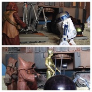 Artoo and Threepio are moved out from the Sandcrawler and into line with their fellow robots.  #starwars #anhwt #starwarstoycrew #jbscrew #blackdeathcrew #starwarstoypix #toyshelf 
