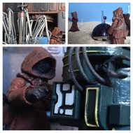 The Jawas scurry around fussing over the robots, straightening them up or brushing some dust from a dented metallic surface. #starwars #anhwt #starwarstoycrew #jbscrew #blackdeathcrew #starwarstoypix #toyshelf 
