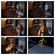 INTERIOR: LARS HOMESTEAD -- GARAGE. Luke enters the garage to discover the robots nowhere in sight. He takes a small control box from his utility belt similar to the one the Jawas were carrying. He activates the box, which creates a low hum, and Threepio, letting out a short yell, pops up from behind the family's speeder. #starwars #anhwt #starwarstoycrew #jbscrew #blackdeathcrew #starwarstoypix #starwarstoyfigs #toyshelf 